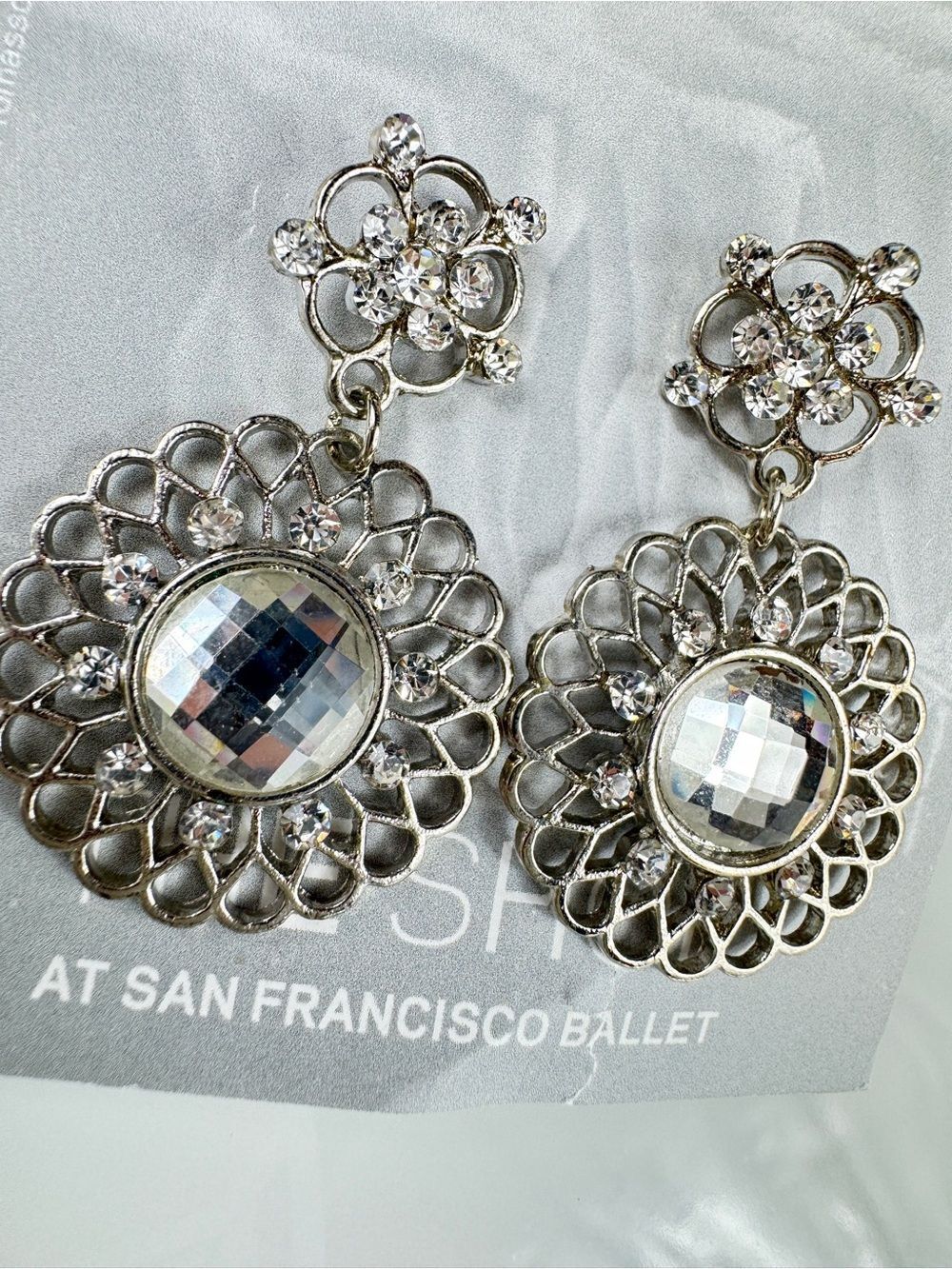 Silver Crystal Filigree Drop Earrings